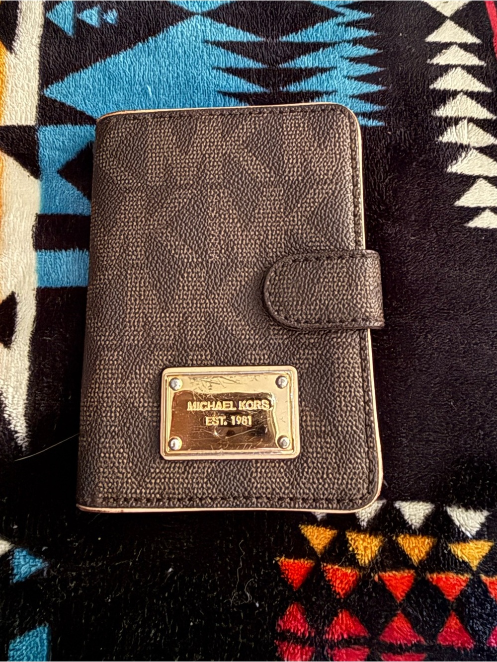 Michael Kors Brown Leather Travel Wallet with Gold Plaque